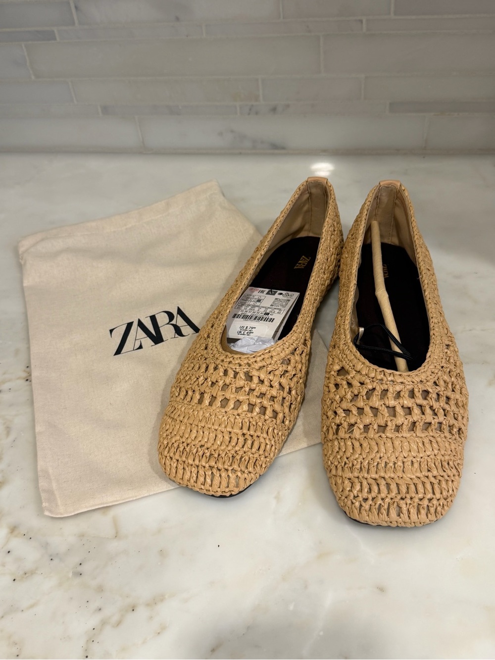 NWT!  Zara Woven Slip-On Ballet Flats in Natural Tan